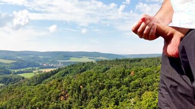 Four cum in a row with beautiful view