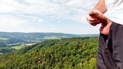 Four cum in a row with beautiful view