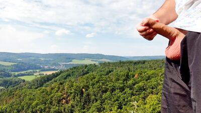 Four cum in a row with beautiful view