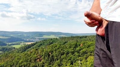 Four cum in a row with beautiful view