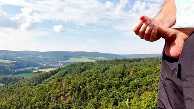 Four cum in a row with beautiful view