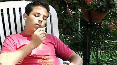 Young man goes outside for some solo cock stroking action