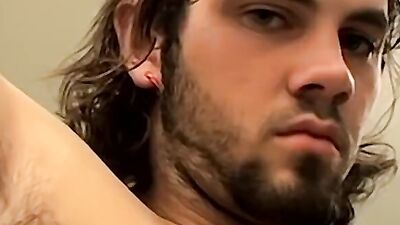 Handsome straight thug Bam cums after solo masturbation