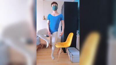 Twink in ballet suit masturbates and ejaculates