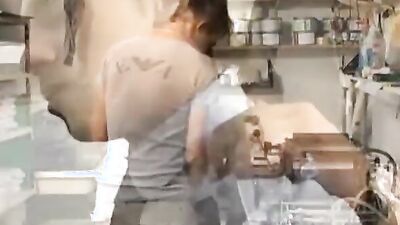 Three naughty Euro dudes butt banging with passion