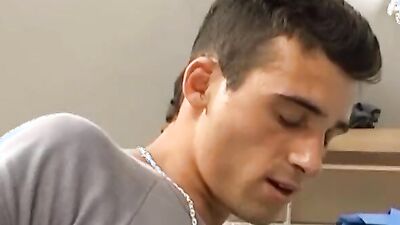 Three naughty Euro dudes butt banging with passion