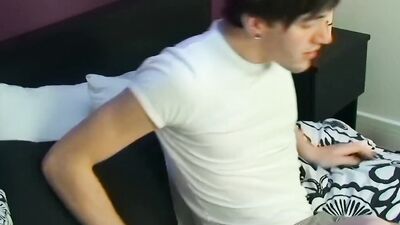 Pretty Euro twink takes out his huge cock and starts jerking