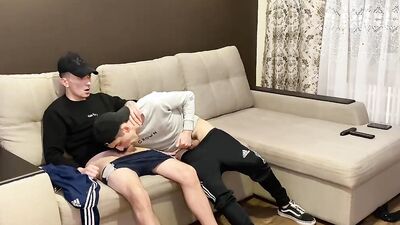 Two friends jerk off in sporwear