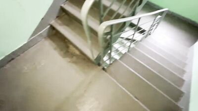 4K POV Two loads in one condom. Jerking off on a stairwell wearing grey sweatpants