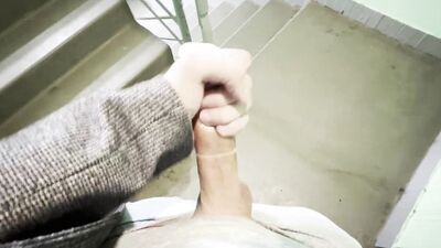 4K POV Two loads in one condom. Jerking off on a stairwell wearing grey sweatpants