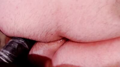 Triple cum while test-riding BBC dildo in a leather mask and harness