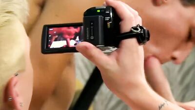 Blond twink hottie films himself as he rides cock and cums