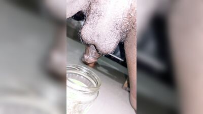 Micro penis pissing full of glass