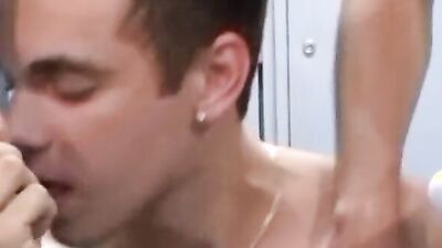 Young soccer players threesome fucking in the locker room