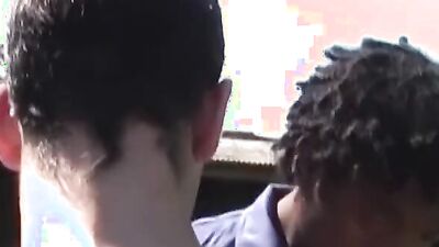 Young Euro gays fucking black cock in outdoor threesome