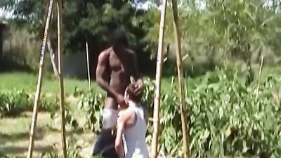 Young Euro gays fucking black cock in outdoor threesome