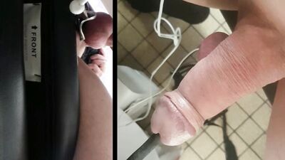 Electro-stimulation with big ball rod seen from above in zoom POV with ejaculation on camera
