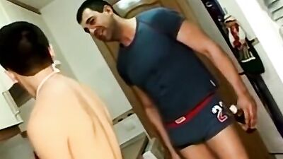 Jocks practice wild banging in the kitchen and love it all