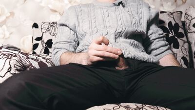 The guy watches porn and masturbates. Ruined orgasm 4 times and loud moans during a cumshot. 4K