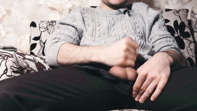 The guy watches porn and masturbates. Ruined orgasm 4 times and loud moans during a cumshot. 4K