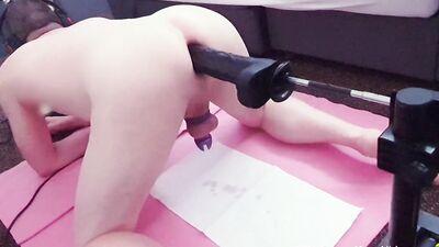 Mike Essex getting my ass stretched by huge black dildo and squirting in my chastity cage