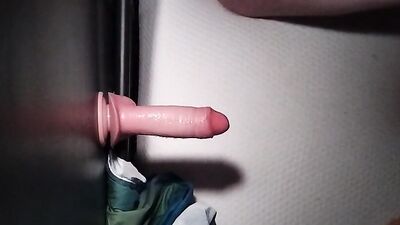 Hole training with realistic uncut dildo