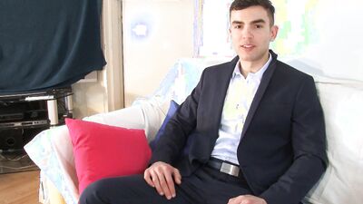 Handsome muscular sales agent serviced his big dick by us despite him