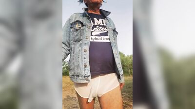 walks in transparent shorts and pisses in them