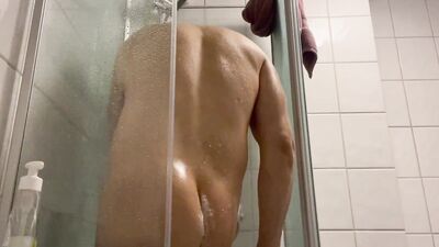 Having shower.