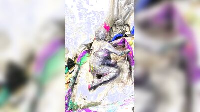 Dirty sluts Sissy fucks herself in the slime bath with a monster dildo