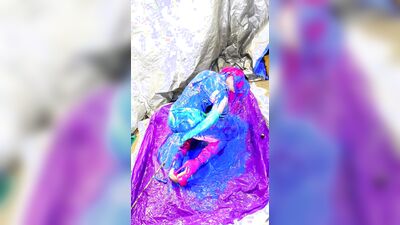 Dirty sluts Sissy fucks herself in the slime bath with a monster dildo
