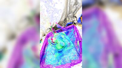 Dirty sluts Sissy fucks herself in the slime bath with a monster dildo