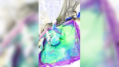 Dirty sluts Sissy fucks herself in the slime bath with a monster dildo