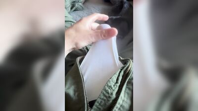 Horny before my flight decide to jerk off in my flight suit and shoot a creamy load in white briefs