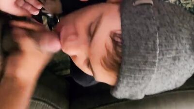 Someone shaved their big hairy belly :) Sucking two cocks and getting pounded by them after