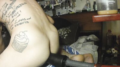Taking Big Dildo from behind while fucking sex toy and playing with pool balls in ass and pushing them out