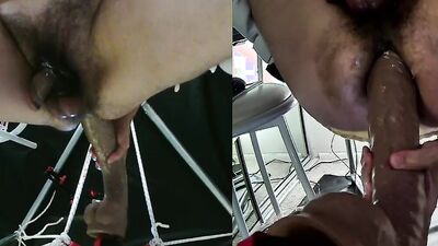 Sling self-fuck huge cock dildo play fisting prep