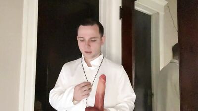 Cute altar boy worships dildo