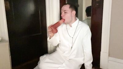Cute altar boy worships dildo