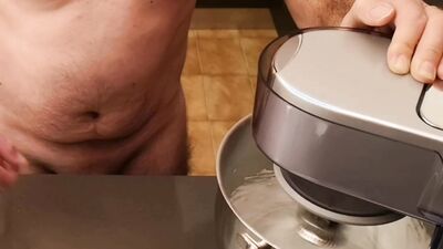 Cicci77 masturbates Pedro to produce the missing sperm and then prepares the batch of "all sperm 45" meringues for his fans