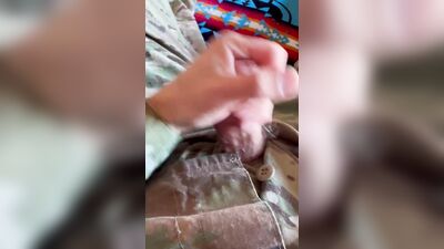 Horny soldier jerks off in his room shooting a nice cream load on his Sarge's crusty boxers