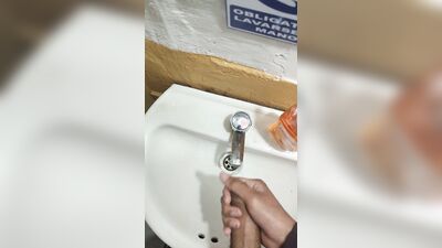 YOUNG GUY WITH GOOD COCK MASTURBATES IN A RESTAURANT BATHROOM