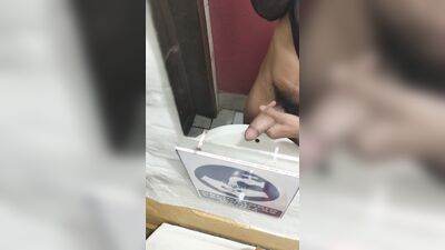 YOUNG GUY WITH GOOD COCK MASTURBATES IN A RESTAURANT BATHROOM
