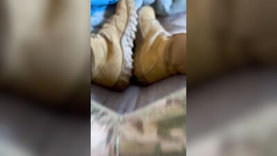 Full video - jerking off in my uniform and with boots on - shooting a load in some white briefs