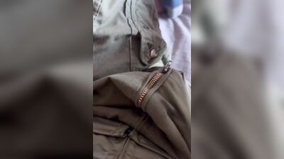 Horny before my flight decide to jerk off in my flight suit and shoot a creamy load in my white briefs - wet with precum lube
