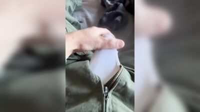 Horny before my flight decide to jerk off in my flight suit and shoot a creamy load in my white briefs - wet with precum lube