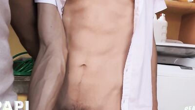 Olivier Unbuttons His Shirt And Shows Off His Hot Slim Body While Stroking His Dick In Front Of Marco - PAPI