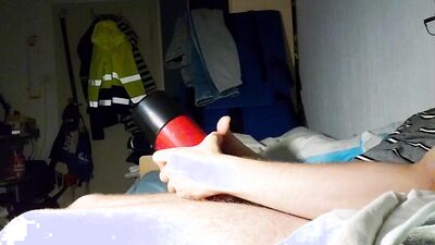 He spoils his cock with this electric toy