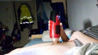 He spoils his cock with this electric toy
