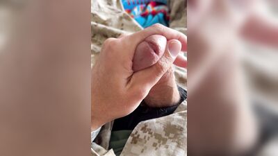 Army Specialist jerks off in a marine uniform he traded from a marine he hooked up with!